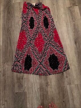 Michael Kors Red Paisley Bandana Print Maxi Skirt